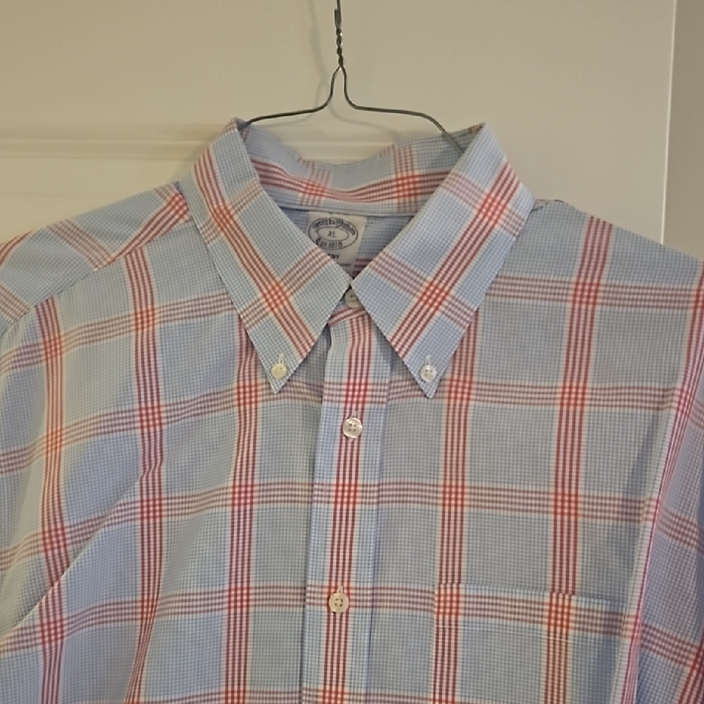 Brooks Brothers, Men's Blue and Red Plaid Shirt, XL